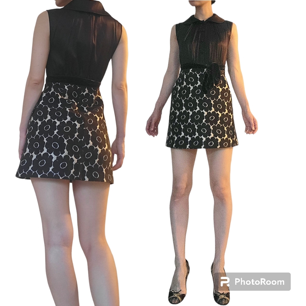 Alice+Olivia Chocolate Brown Floral daisy print short mini dress Size XS